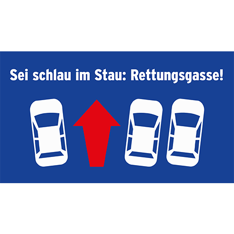 Eine gezeichnete Grafik mit drei Autos die eine Rettungsgasse bilden.