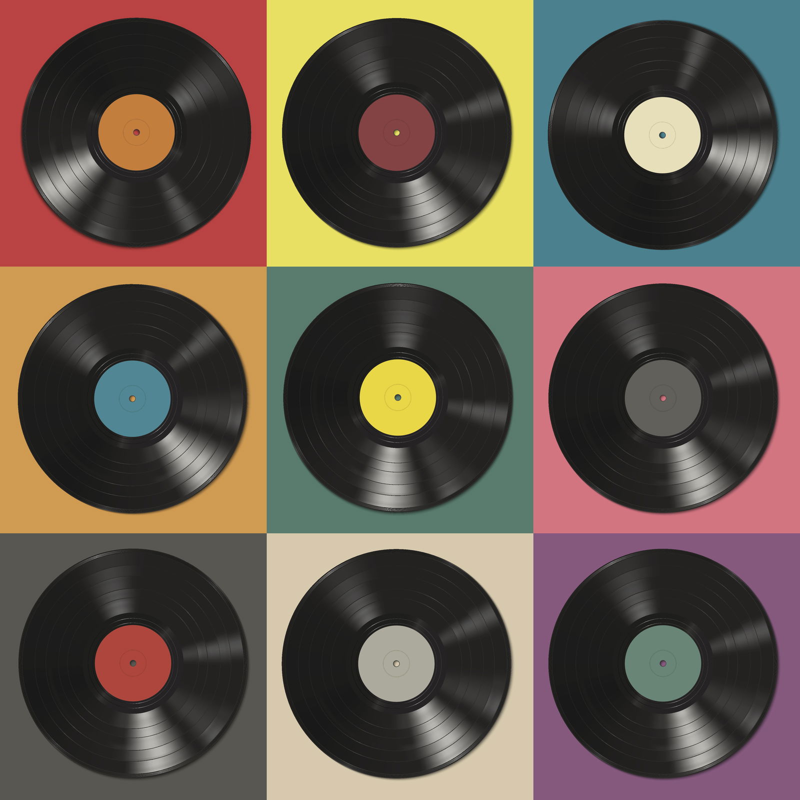 Schallplatten auf buntem Hintergrund