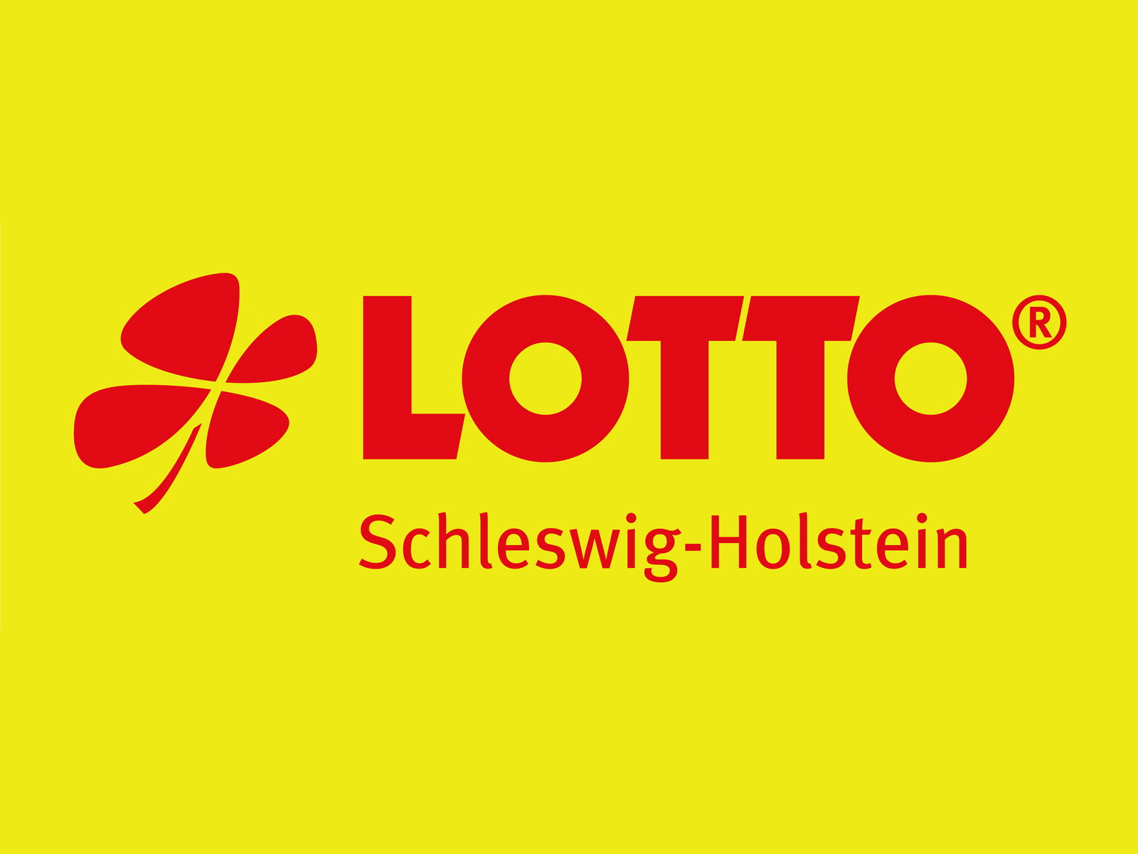 Auf gelbem Hintergrund steht ein roter Schriftzug: LOTTO Schleswig-Holstein.