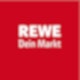 Das Rewe-Logo auf rotem Hintergrund.