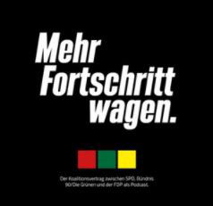 Auf schwarzem Hintergrund steht "Mehr Fortschritt wagen".