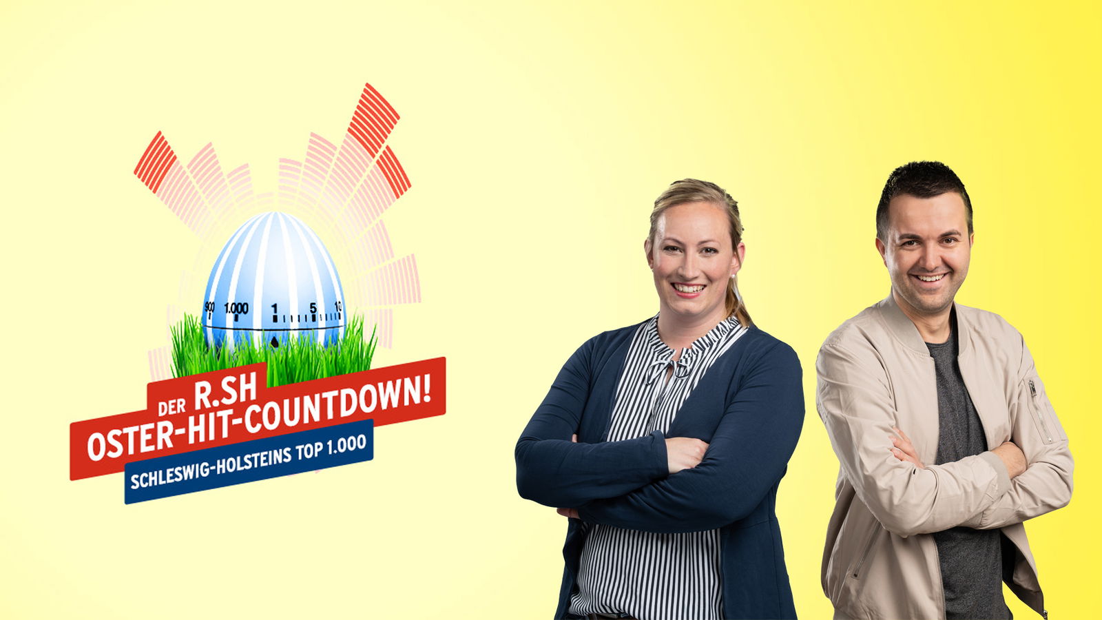 Sharon Heyn und Dominik Feist vor gelbem Hintergrund.